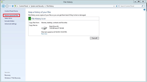 File History, Restore Personal Files